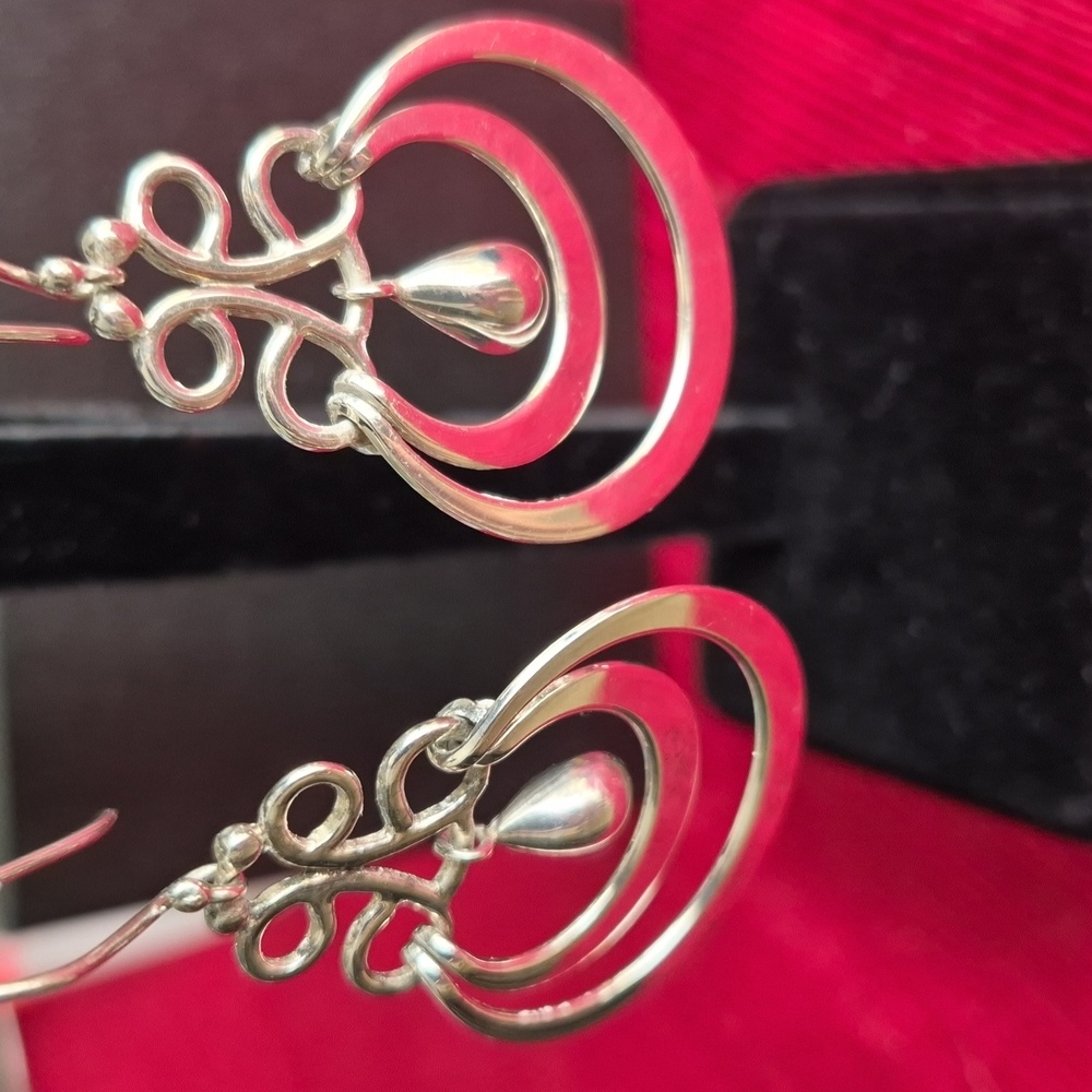 Vintage Mexico 925 Elegant Sterling Silver Dangle Earrings - Picture 2 of 6